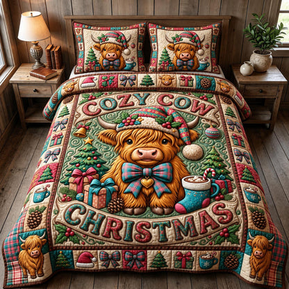 Christmas Highland Cow 3-Piece Quilted Bedding Set GFTONMU2101