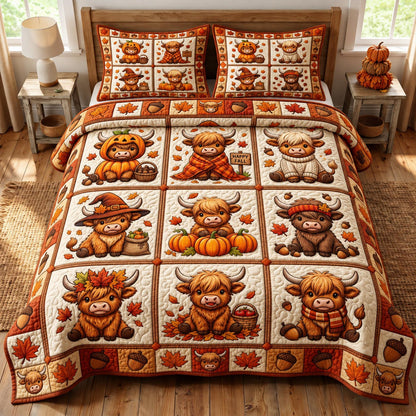 Fall Highland Cow 3-Piece Quilted Bedding Set GFTONMU2110