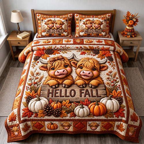 Fall Highland Cow 3-Piece Quilted Bedding Set GFTONMU2112