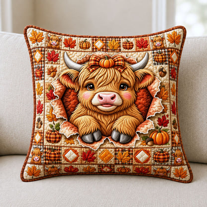 Fall Highland Cow Quilted Pillow Case GFTONMU2113 C2