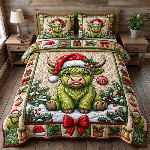 Christmas Highland Cow 3-Piece Quilted Bedding Set GFTONMU2117
