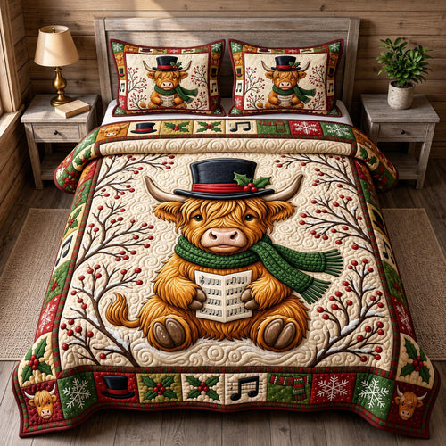 Christmas Highland Cow 3-Piece Quilted Bedding Set GFTONMU2118