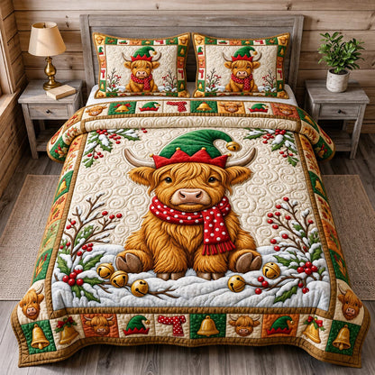 Christmas Highland Cow 3-Piece Quilted Bedding Set GFTONMU2119