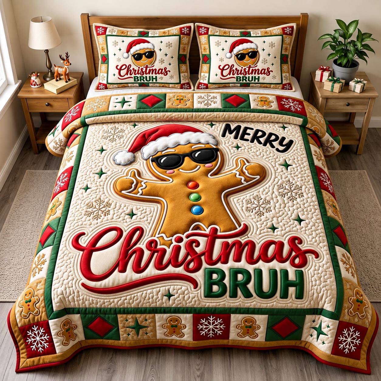 Gingerbread Man 3-Piece Quilted Bedding Set GFTONMU2163