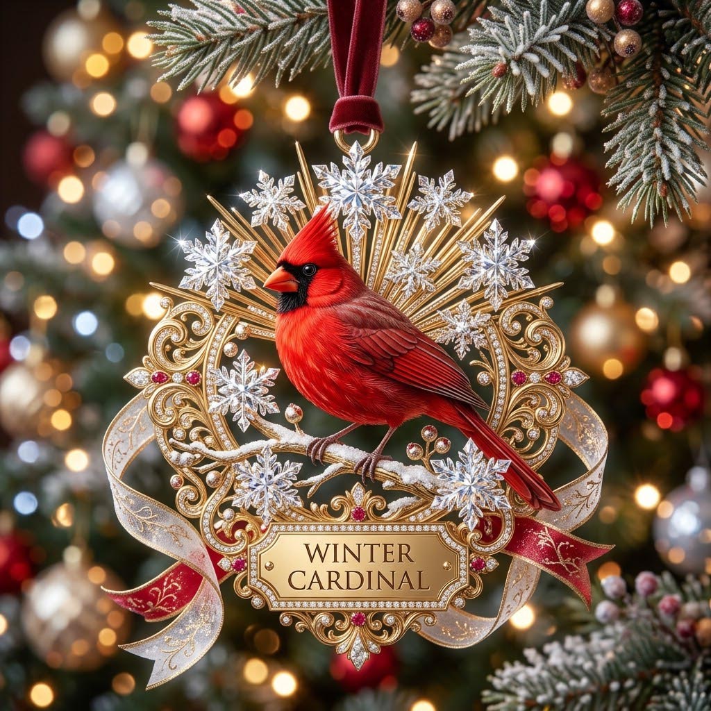Red Cardinal Christmas Mica Ornament