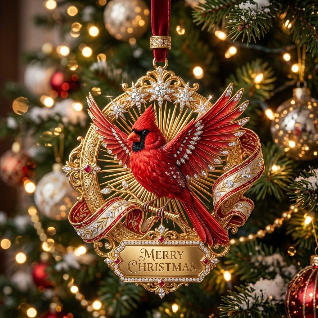 Red Cardinal Christmas Mica Ornament