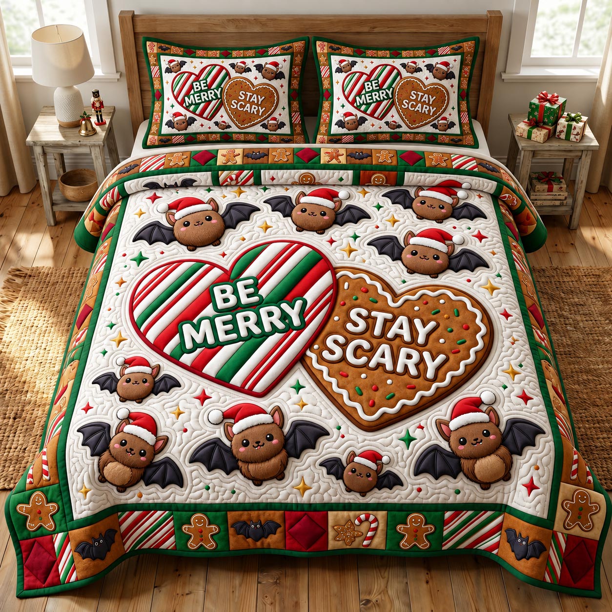 Christmas Bat 3-Piece Quilted Bedding Set GFTONMU2200