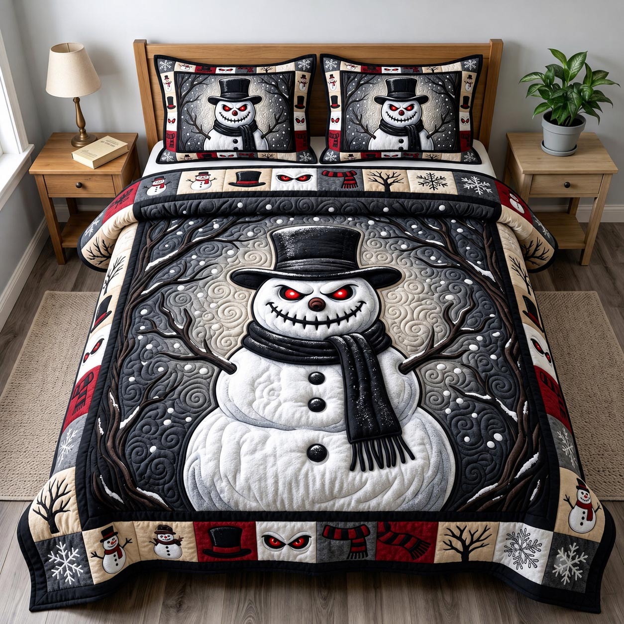 Gothmas Snowman 3-Piece Quilted Bedding Set GFTONMU2208