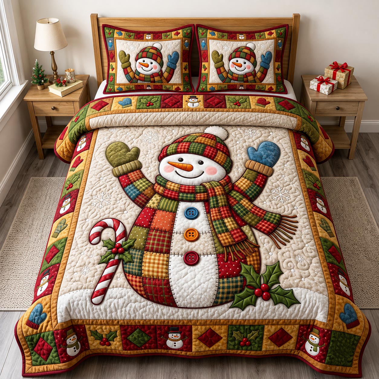 Christmas Snowman 3-Piece Quilted Bedding Set GFTONMU2242