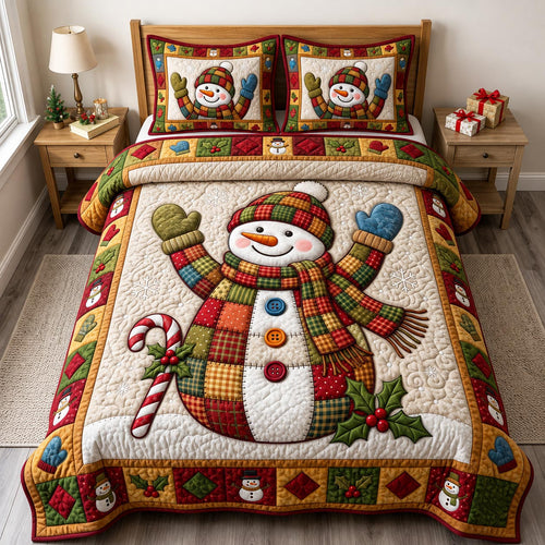 Christmas Snowman 3-Piece Quilted Bedding Set GFTONMU2242