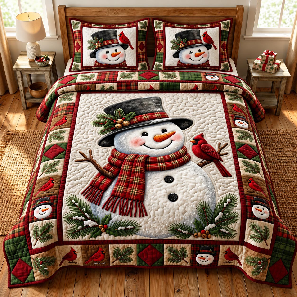 Christmas Snowman 3-Piece Quilted Bedding Set GFTONMU2243