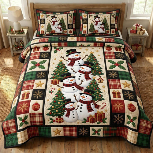 Christmas Snowman 3-Piece Quilted Bedding Set GFTONMU2244
