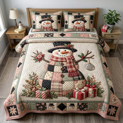 Christmas Snowman 3-Piece Quilted Bedding Set GFTONMU2245