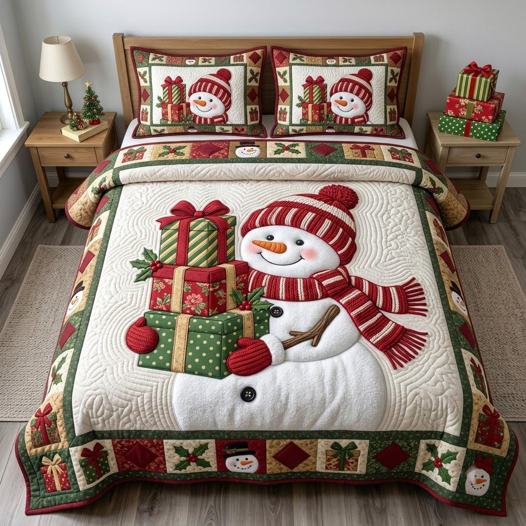 Christmas Snowman 3-Piece Quilted Bedding Set GFTONMU2247