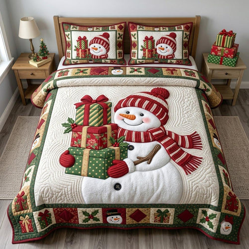 Christmas Snowman 3-Piece Quilted Bedding Set GFTONMU2247