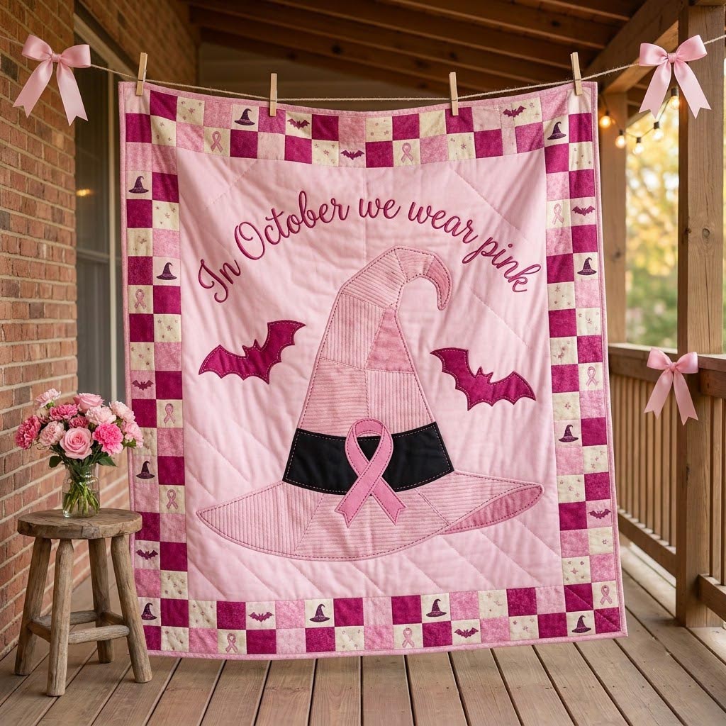 In October We Wear Pink Quilted Blanket GFTONMU2271