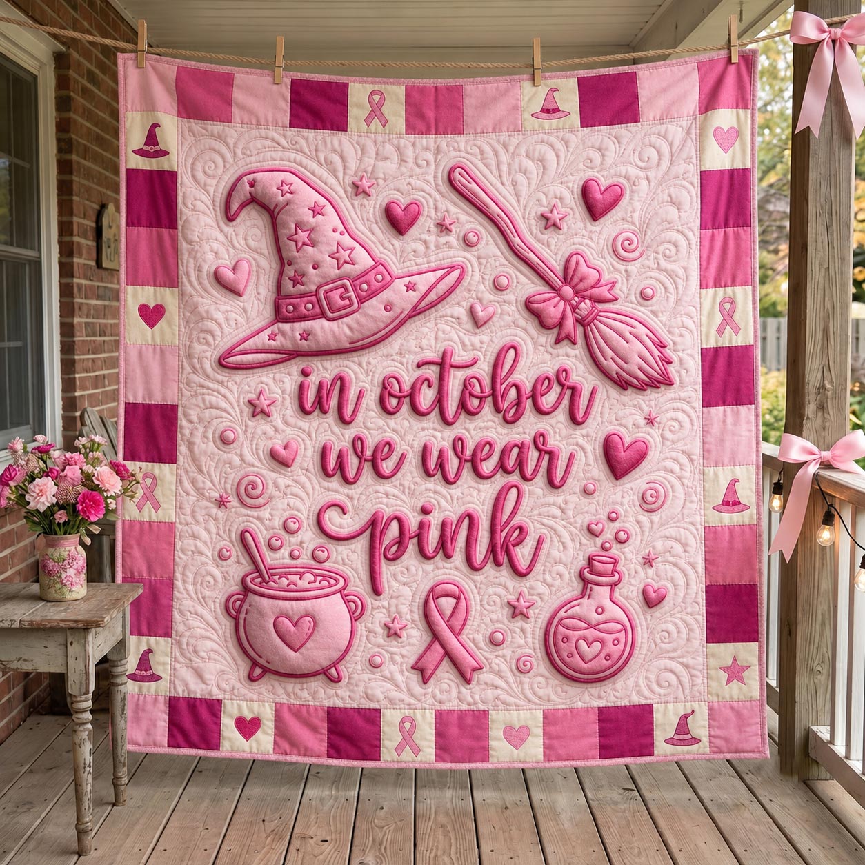 In October We Wear Pink Quilted Blanket GFTONMU2272