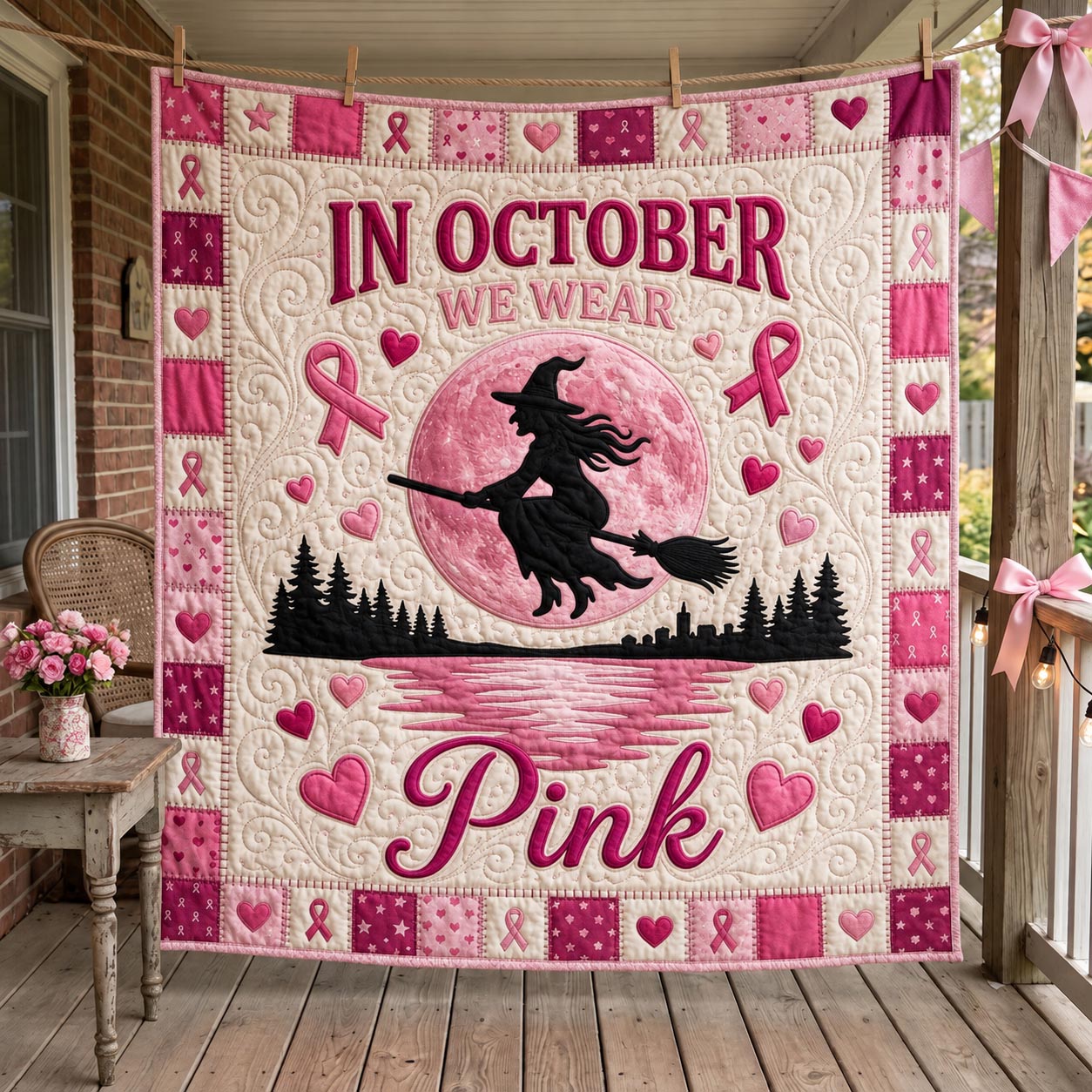 In October We Wear Pink Quilted Blanket GFTONMU2273