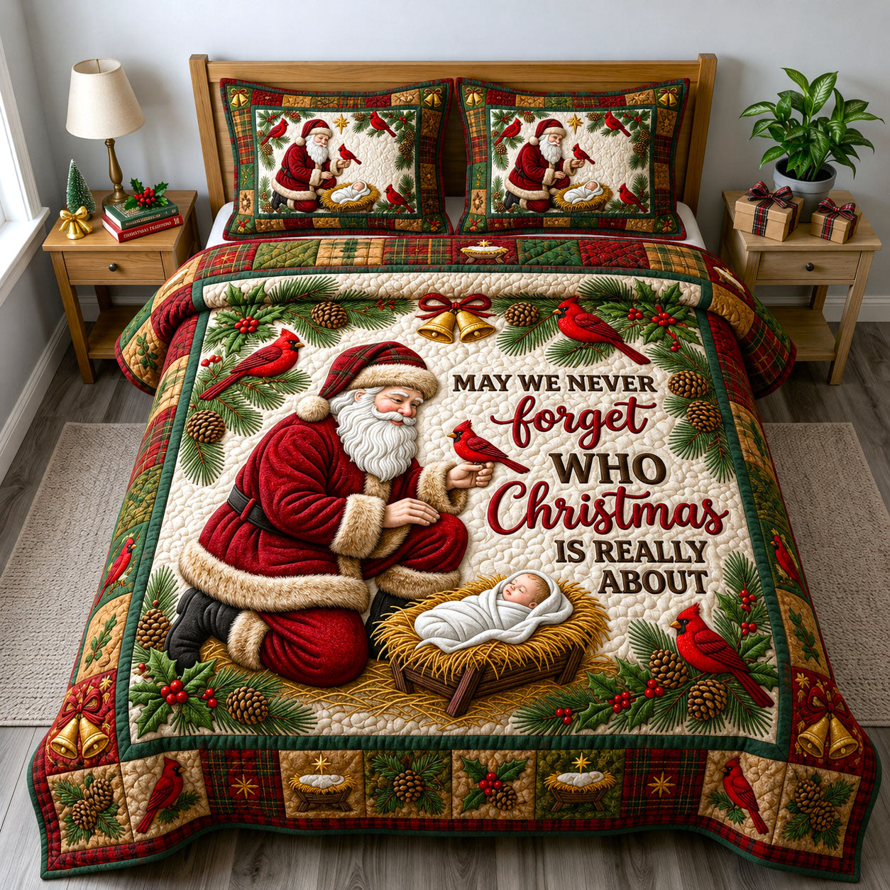 Santa Claus 3-Piece Quilted Bedding Set GFTONMU2297