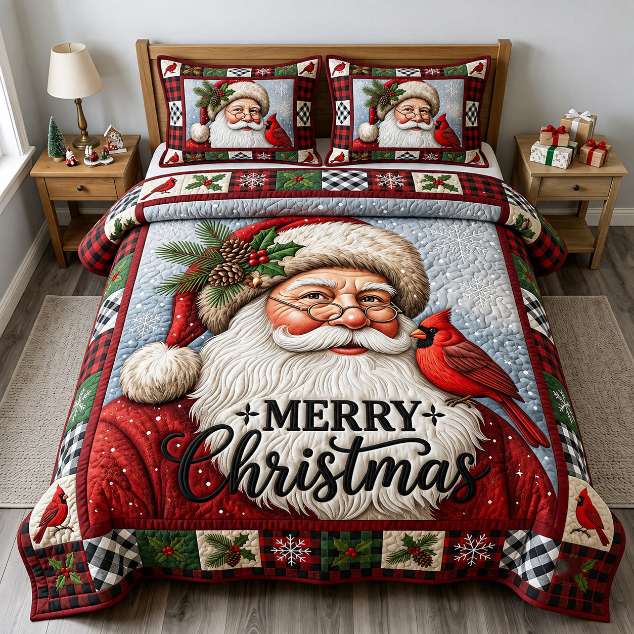 Santa Claus 3-Piece Quilted Bedding Set GFTONMU2298