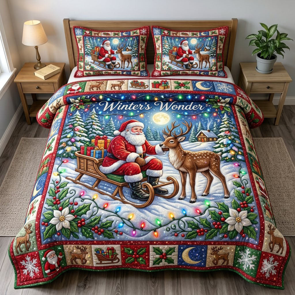 Santa Claus 3-Piece Quilted Bedding Set GFTONMU2303