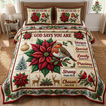 Christmas Floral Bible 3-Piece Quilted Bedding Set GFTONMU2361