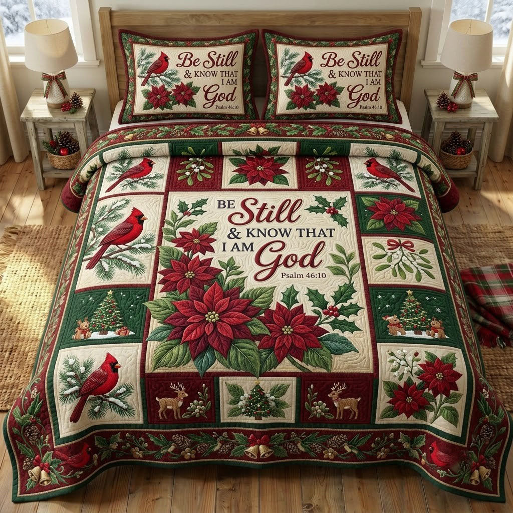 Christmas Floral Bible 3-Piece Quilted Bedding Set GFTONMU2362