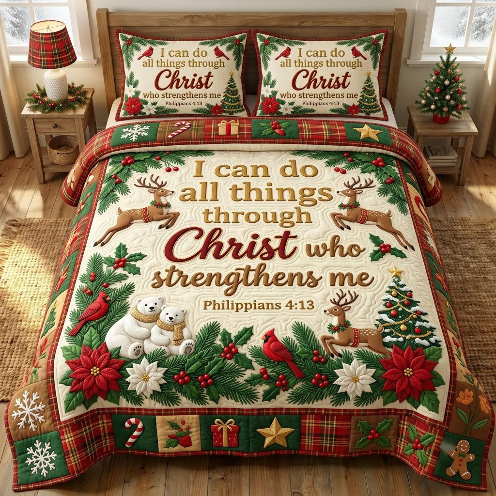 Christmas Floral Bible 3-Piece Quilted Bedding Set GFTONMU2364