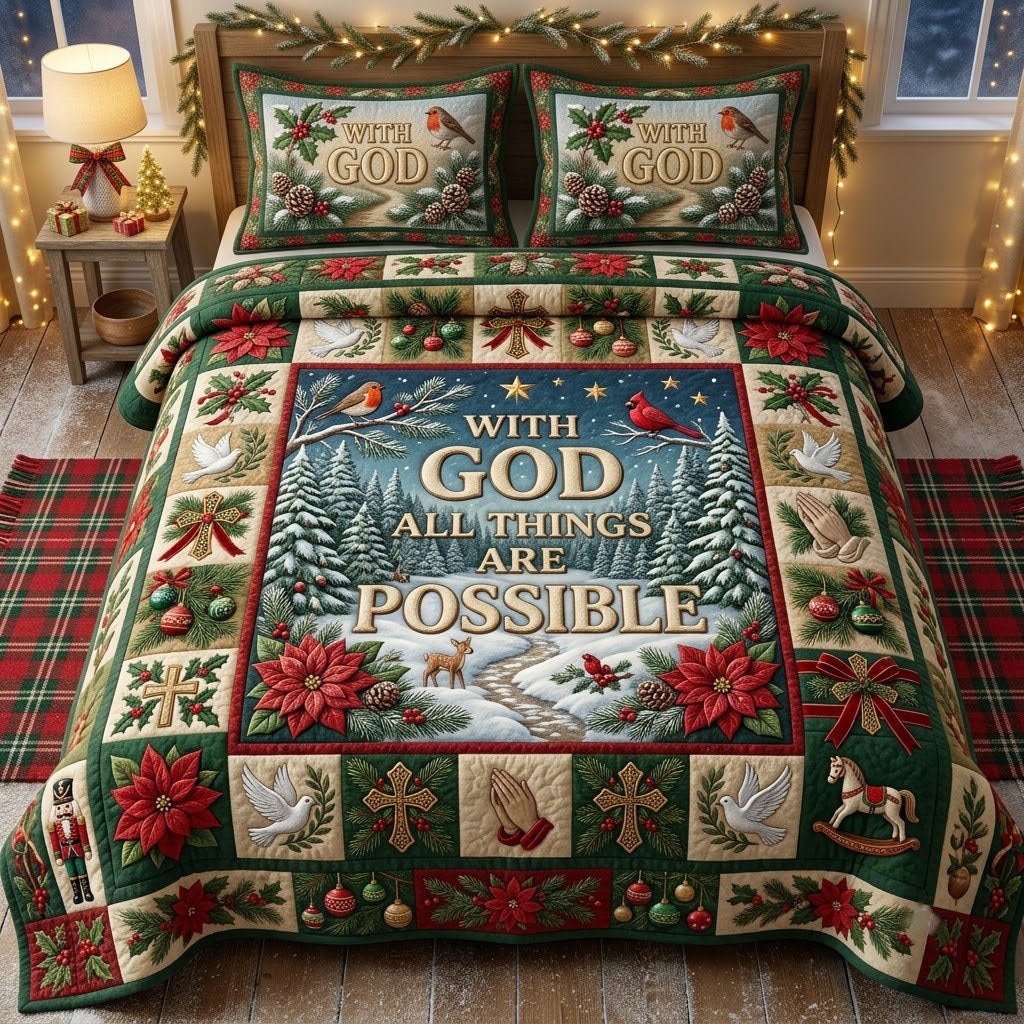 Christmas Floral Bible 3-Piece Quilted Bedding Set GFTONMU2365