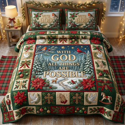 Christmas Floral Bible 3-Piece Quilted Bedding Set GFTONMU2365