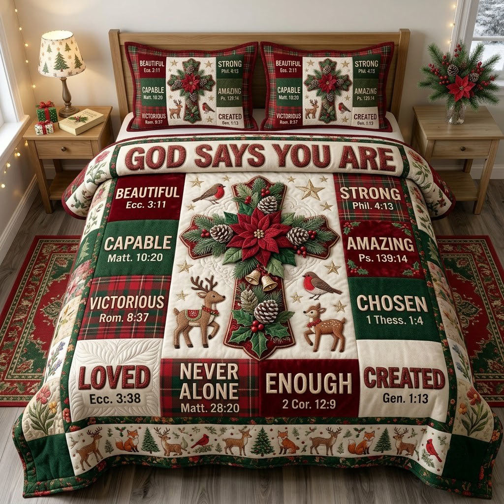 Christmas Floral Bible 3-Piece Quilted Bedding Set GFTONMU2366