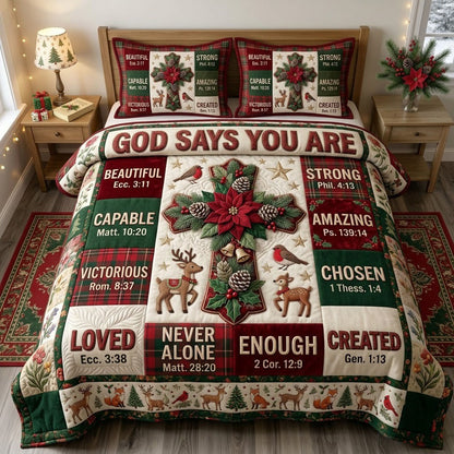 Christmas Floral Bible 3-Piece Quilted Bedding Set GFTONMU2366