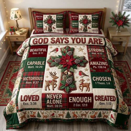 Christmas Floral Bible 3-Piece Quilted Bedding Set GFTONMU2366