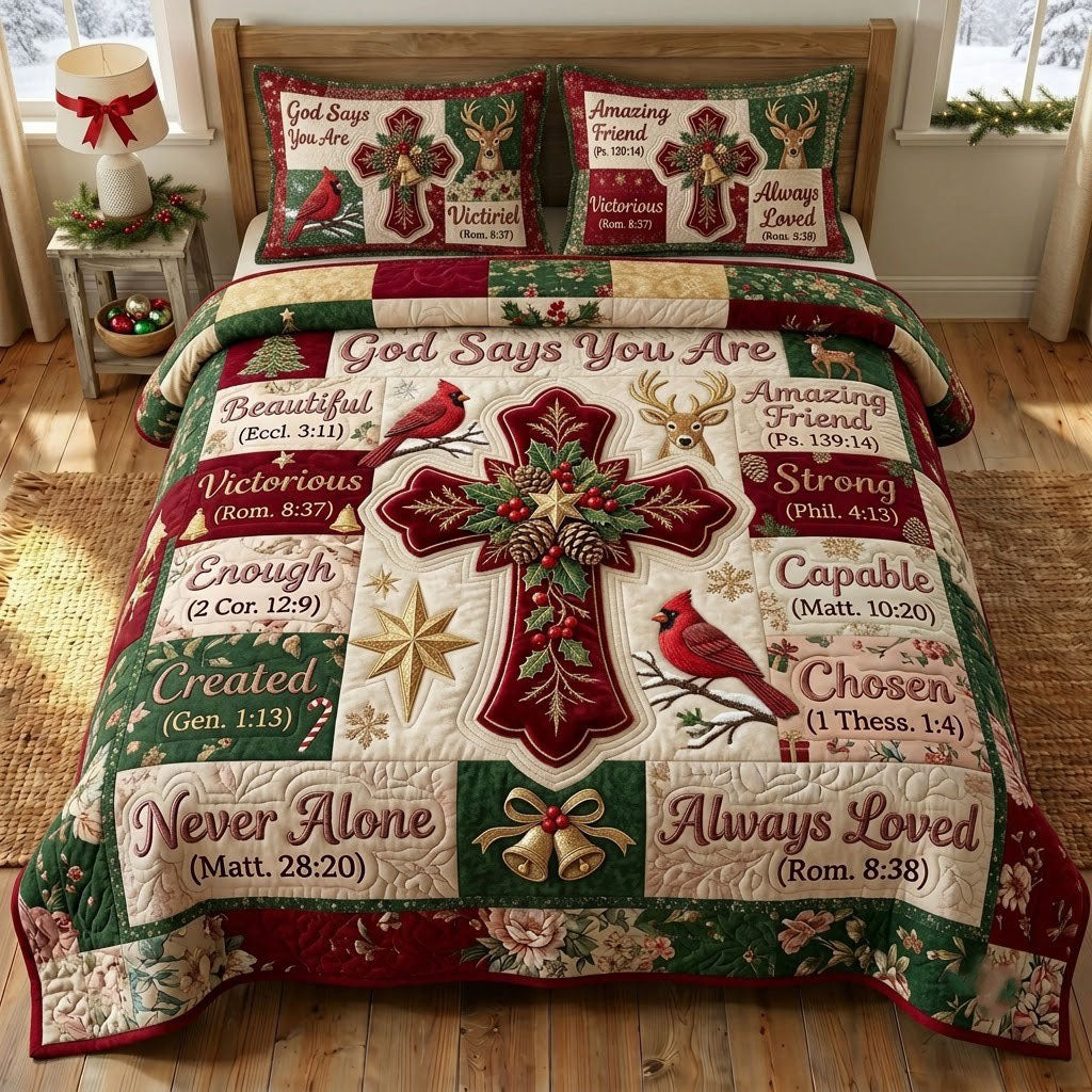 Christmas Floral Bible 3-Piece Quilted Bedding Set GFTONMU2367