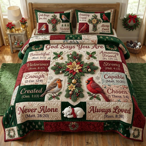 Christmas Floral Bible 3-Piece Quilted Bedding Set GFTONMU2368