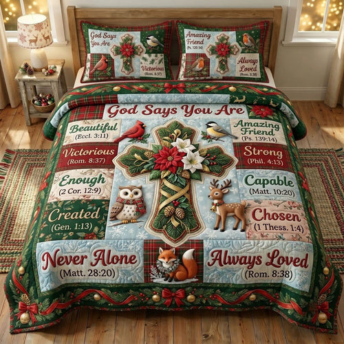 Christmas Floral Bible 3-Piece Quilted Bedding Set GFTONMU2370