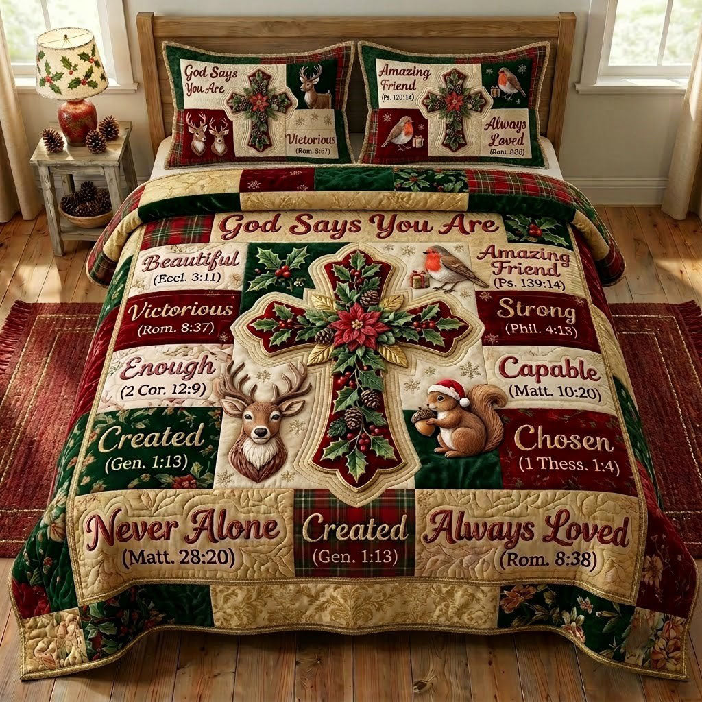Christmas Floral Bible 3-Piece Quilted Bedding Set GFTONMU2371