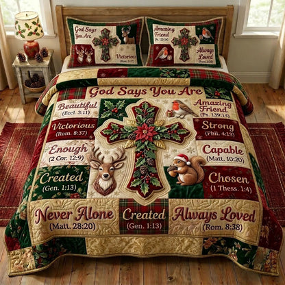 Christmas Floral Bible 3-Piece Quilted Bedding Set GFTONMU2371