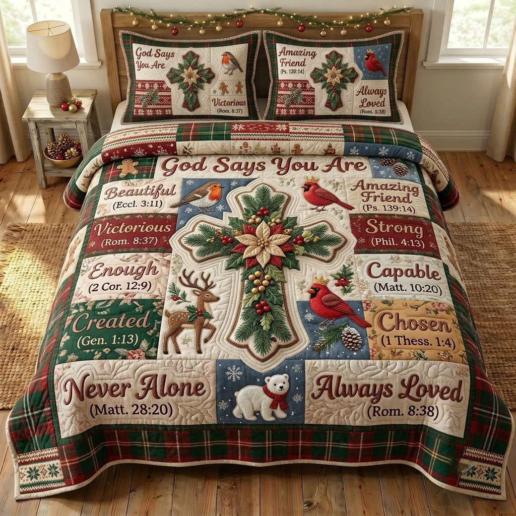 Christmas Floral Bible 3-Piece Quilted Bedding Set GFTONMU2372