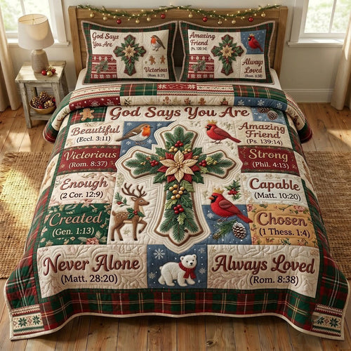 Christmas Floral Bible 3-Piece Quilted Bedding Set GFTONMU2372
