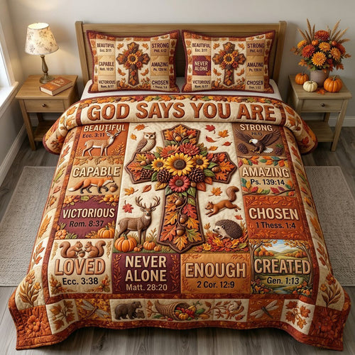 Autumn Floral Bible 3-Piece Quilted Bedding Set GFTONMU2374