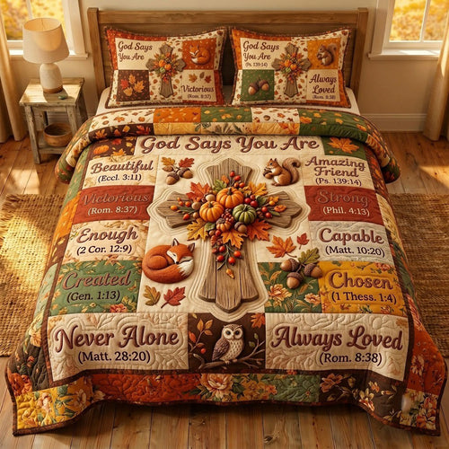 Autumn Floral Bible 3-Piece Quilted Bedding Set GFTONMU2375