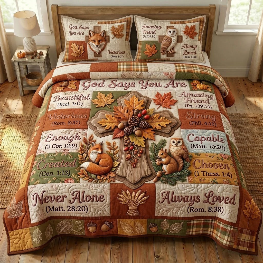 Autumn Floral Bible 3-Piece Quilted Bedding Set GFTONMU2377