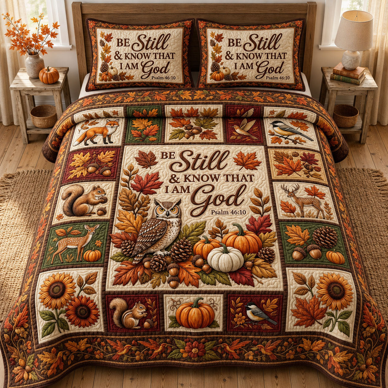 Autumn Floral Bible 3-Piece Quilted Bedding Set GFTONMU2379