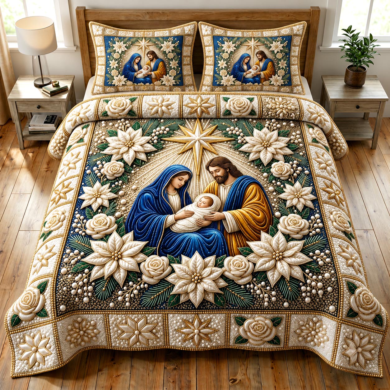 Nativity Scene 3-Piece Quilted Bedding Set GFTONMU2426