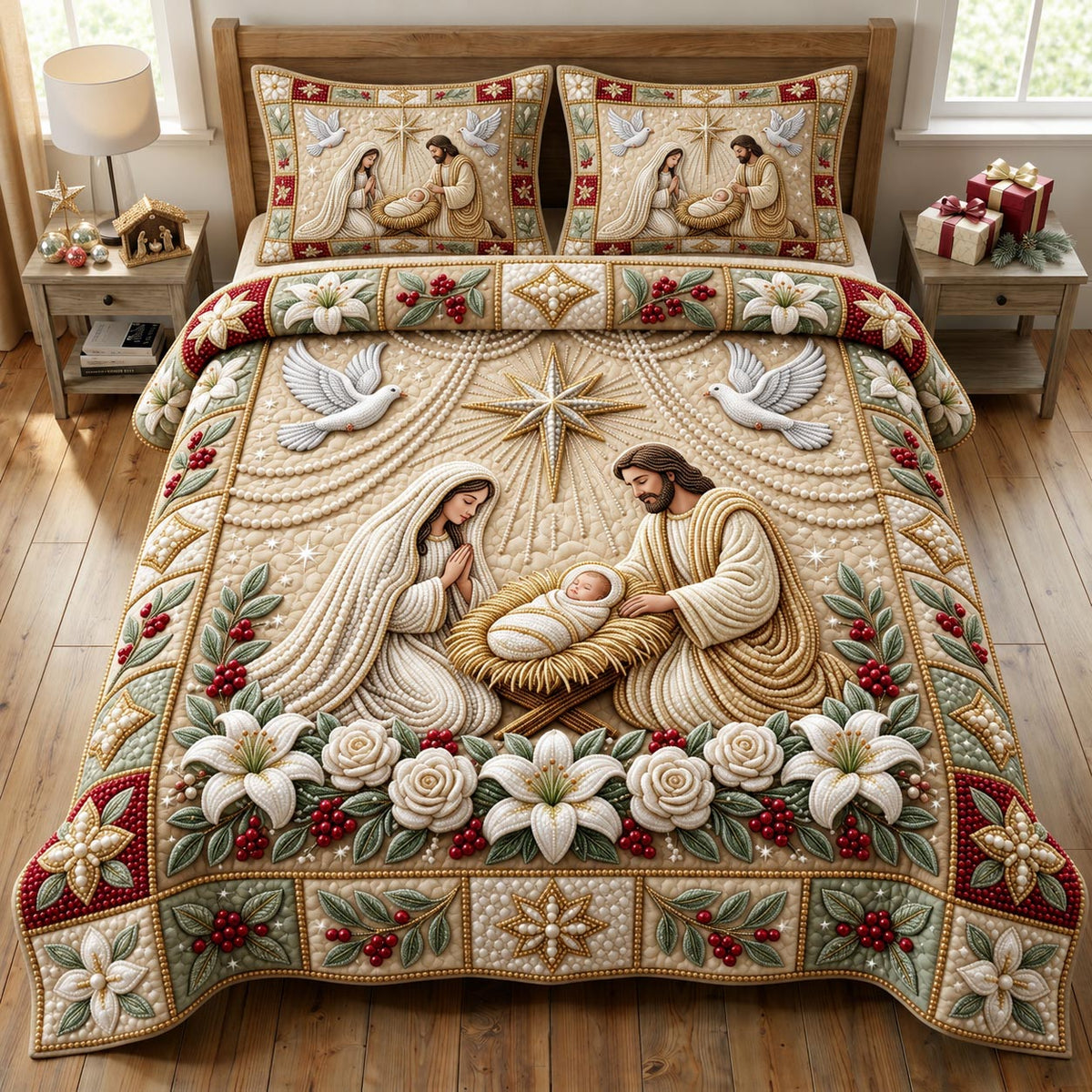 Nativity Scene 3-Piece Quilted Bedding Set GFTONMU2428