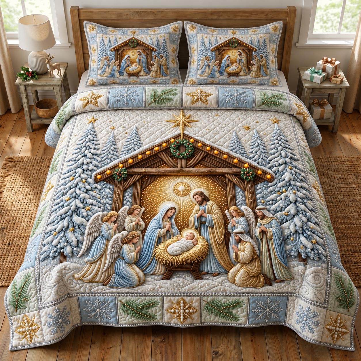 Nativity Scene 3-Piece Quilted Bedding Set GFTONMU2429