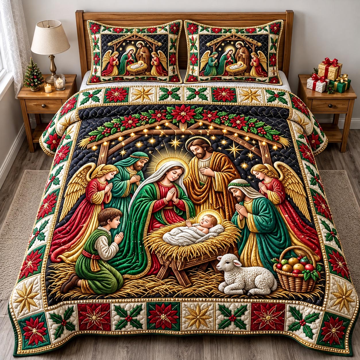 Nativity Scene 3-Piece Quilted Bedding Set GFTONMU2431