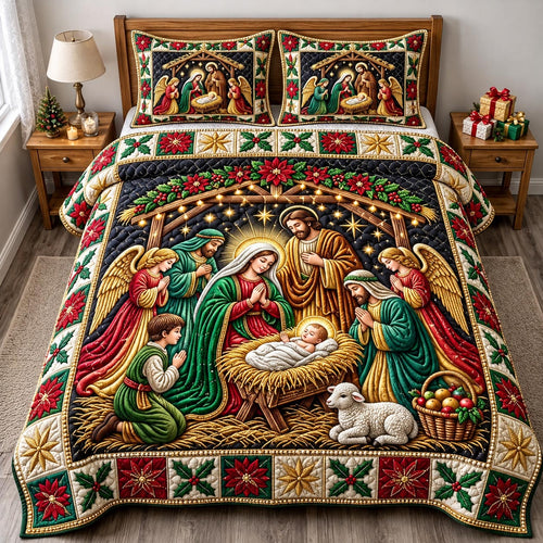 Nativity Scene 3-Piece Quilted Bedding Set GFTONMU2431