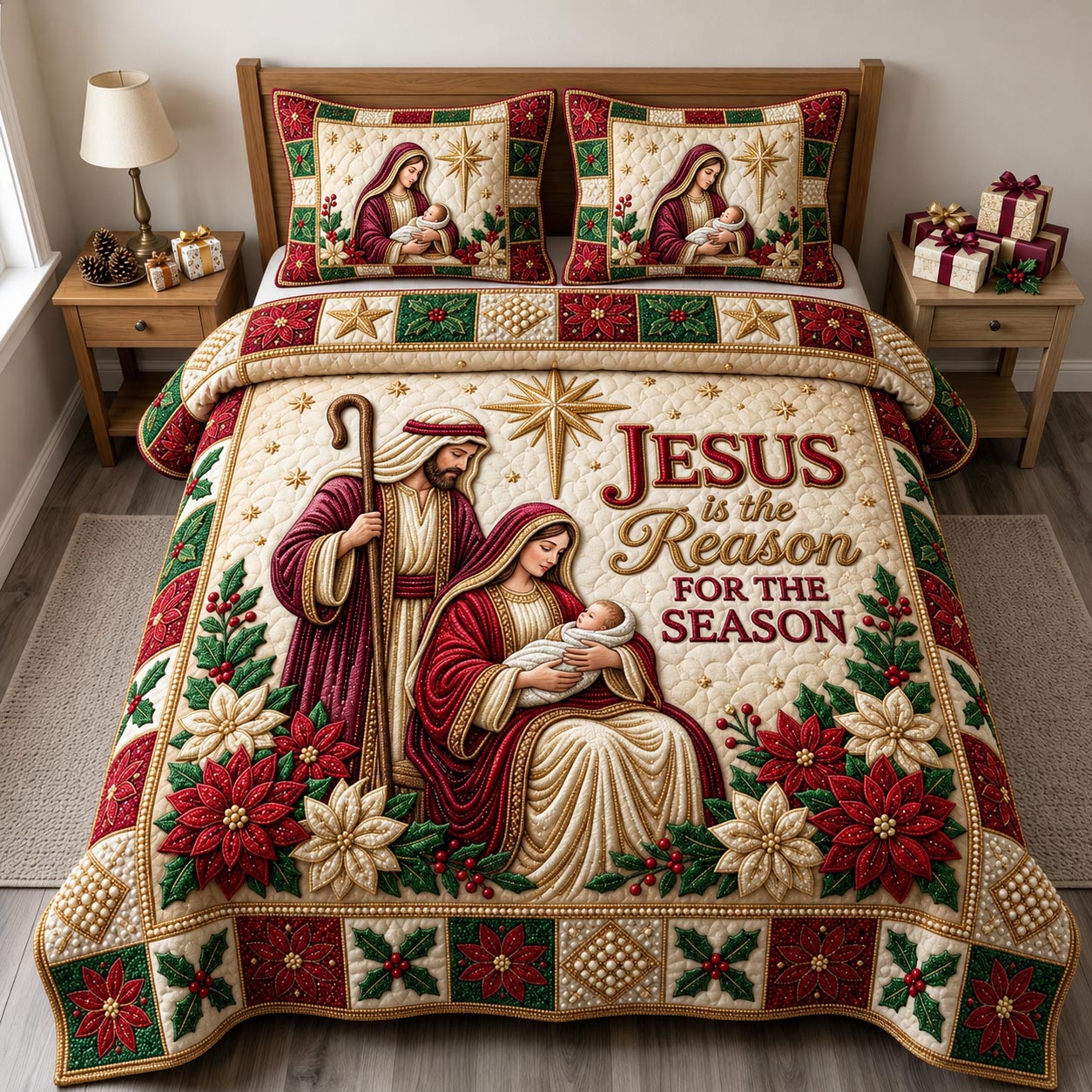 Nativity Scene 3-Piece Quilted Bedding Set GFTONMU2432
